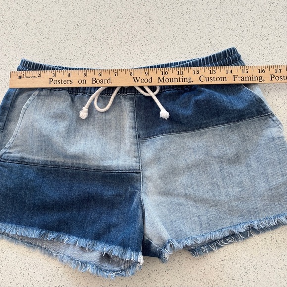 Aerie Denim Jean Shorts Pull On Patchwork Small Summer Elastic Waist Drawstring - Picture 6 of 14